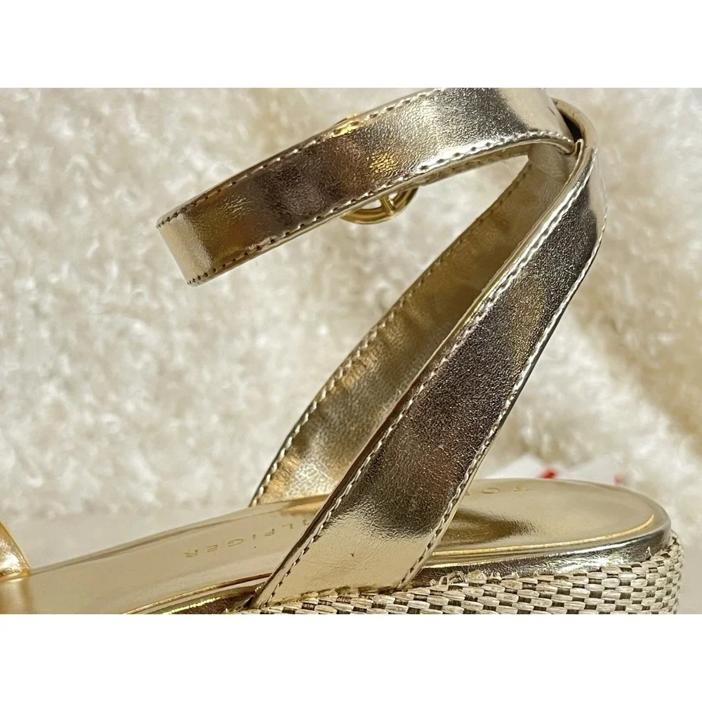 Tommy Hilfiger Gold Vastie Raffia Platform Wedge Sandals – Women's 7.5 NWOT